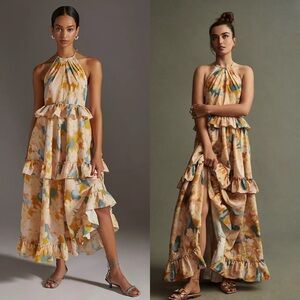 NWT Anthropologie GEISHA DESIGNS Ruffled Tiered Floral Maxi Dress $210 XXS P